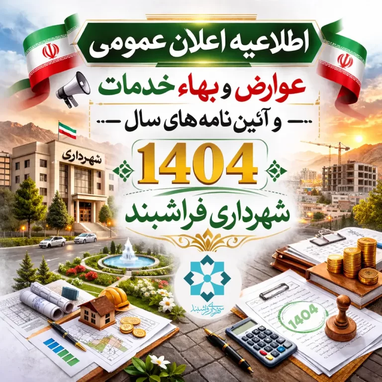 اطلاعیه اعلان عمومی عوارض و بهاء خدمات و آئین نامه های سال 1404 شهرداری فراشبند