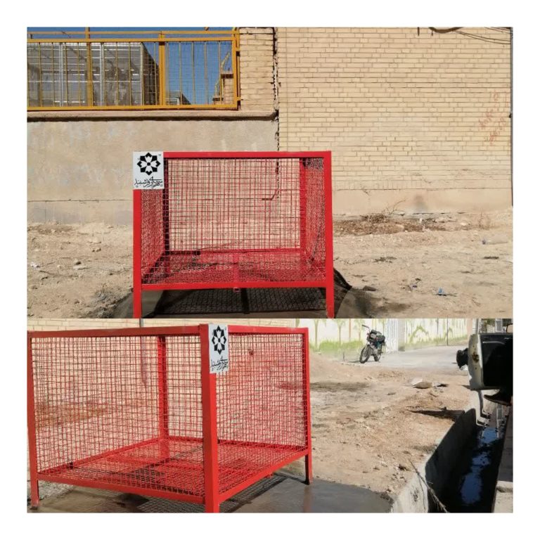 ادامه عملیات ساخت،رنگ آمیزی و نصب سطل توری زباله در معابر سطح شهر