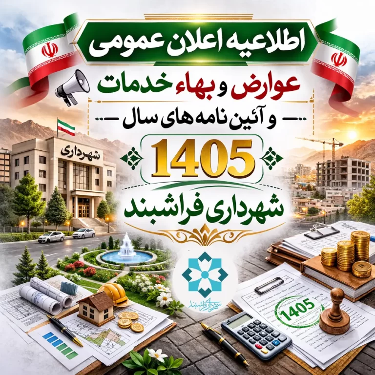 اطلاعیه اعلان عمومی عوارض و بهاء خدمات و آئین نامه های سال 1405 شهرداری فراشبند